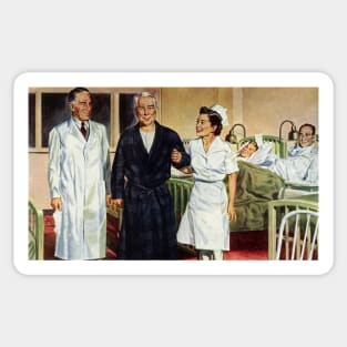 Vintage Science and Medicine, Doctor and Nurse with Elderly Patient Sticker